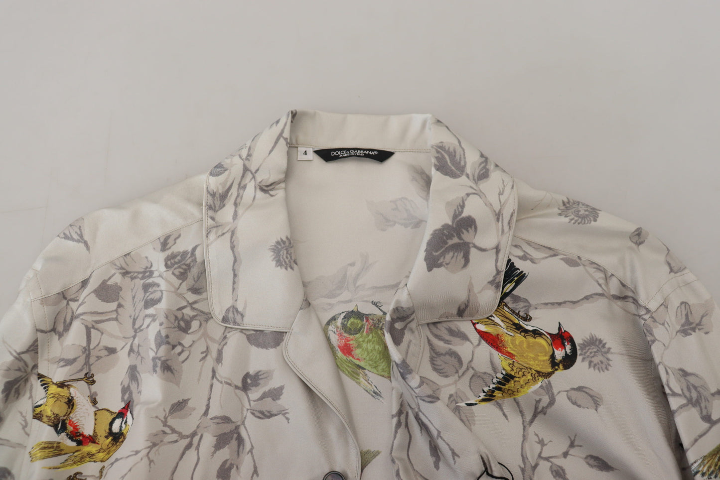  - Elegant Silk Bird Print Casual Shirt