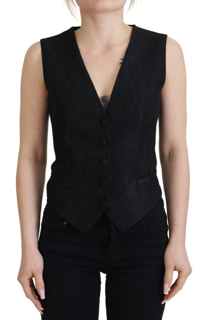  - Elegant Black Silk Blend Waistcoat Vest