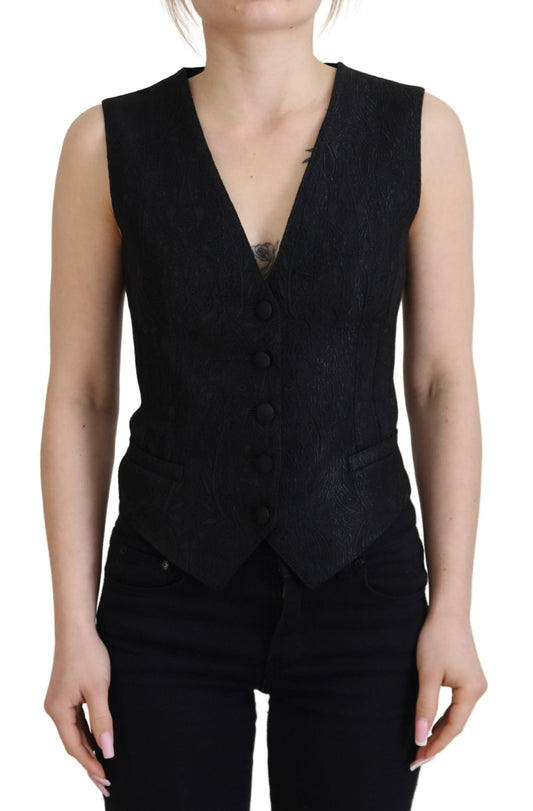  - Elegant Black Silk Blend Waistcoat Vest