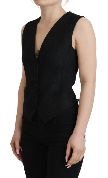  - Elegant Black Silk Blend Waistcoat Vest