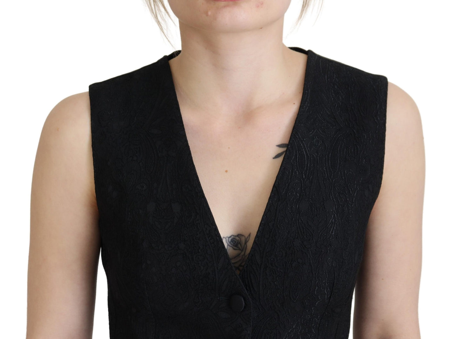  - Elegant Black Silk Blend Waistcoat Vest