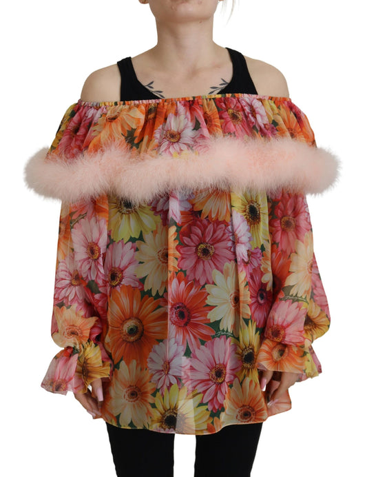  - Elegant Silk Floral Off-Shoulder Blouse