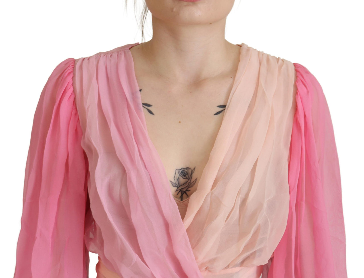  - Silk V-Neckline Wrap Blouse in Pink