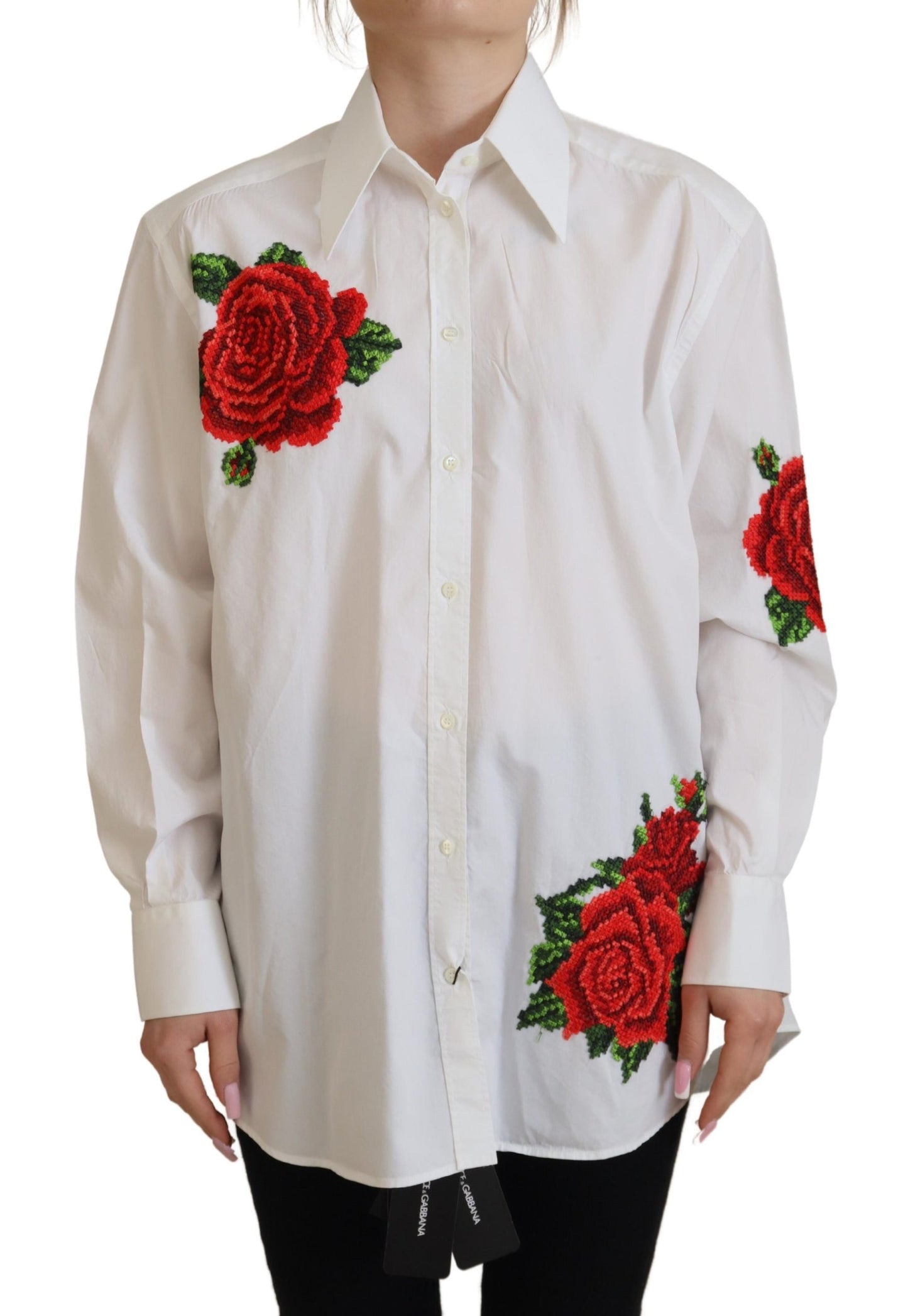  - Elegant Floral Embroidered Silk Blend Shirt