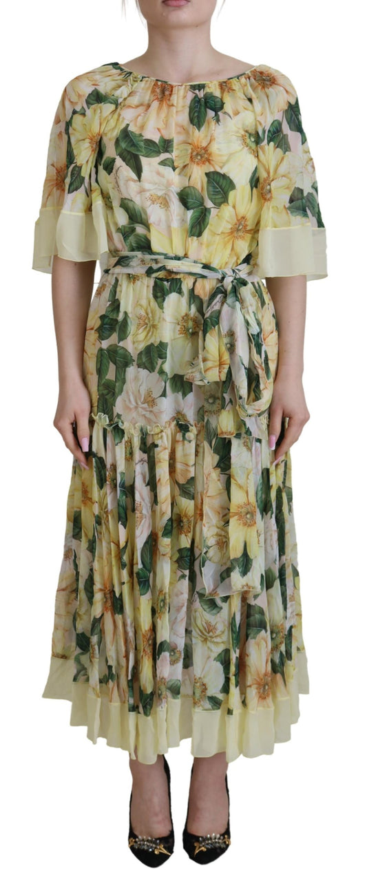  - Floral Silk Pleated Maxi Dress