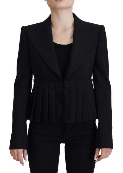  - Elegant Black Stretch Wool Blazer