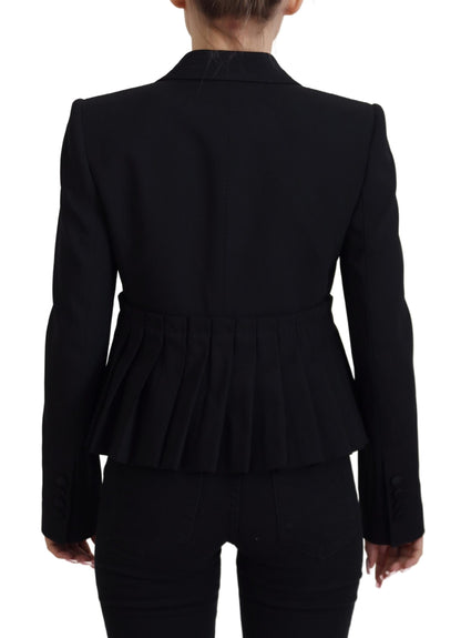  - Elegant Black Stretch Wool Blazer