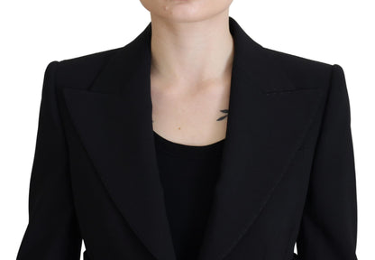  - Elegant Black Stretch Wool Blazer