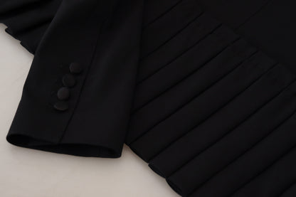  - Elegant Black Stretch Wool Blazer