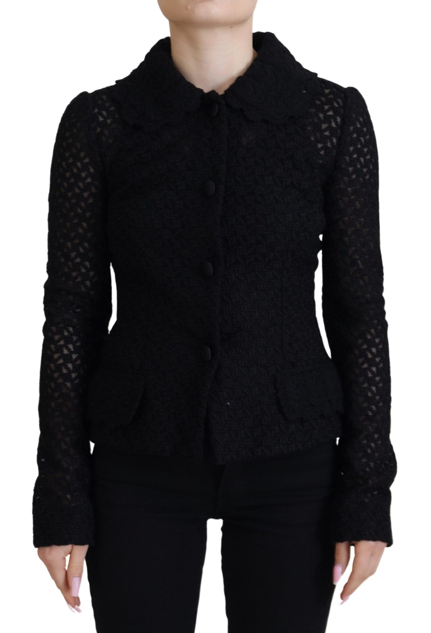  - Elegant Black Wool Blend Button Down Jacket