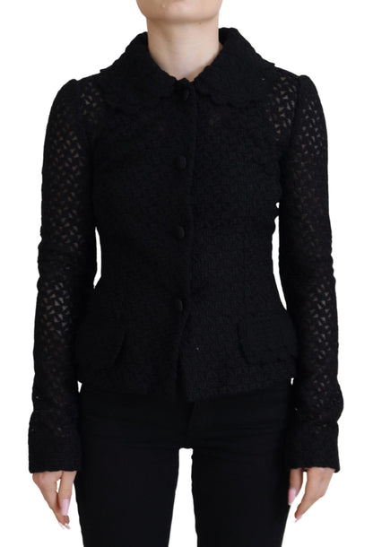  - Elegant Black Wool Blend Button Down Jacket