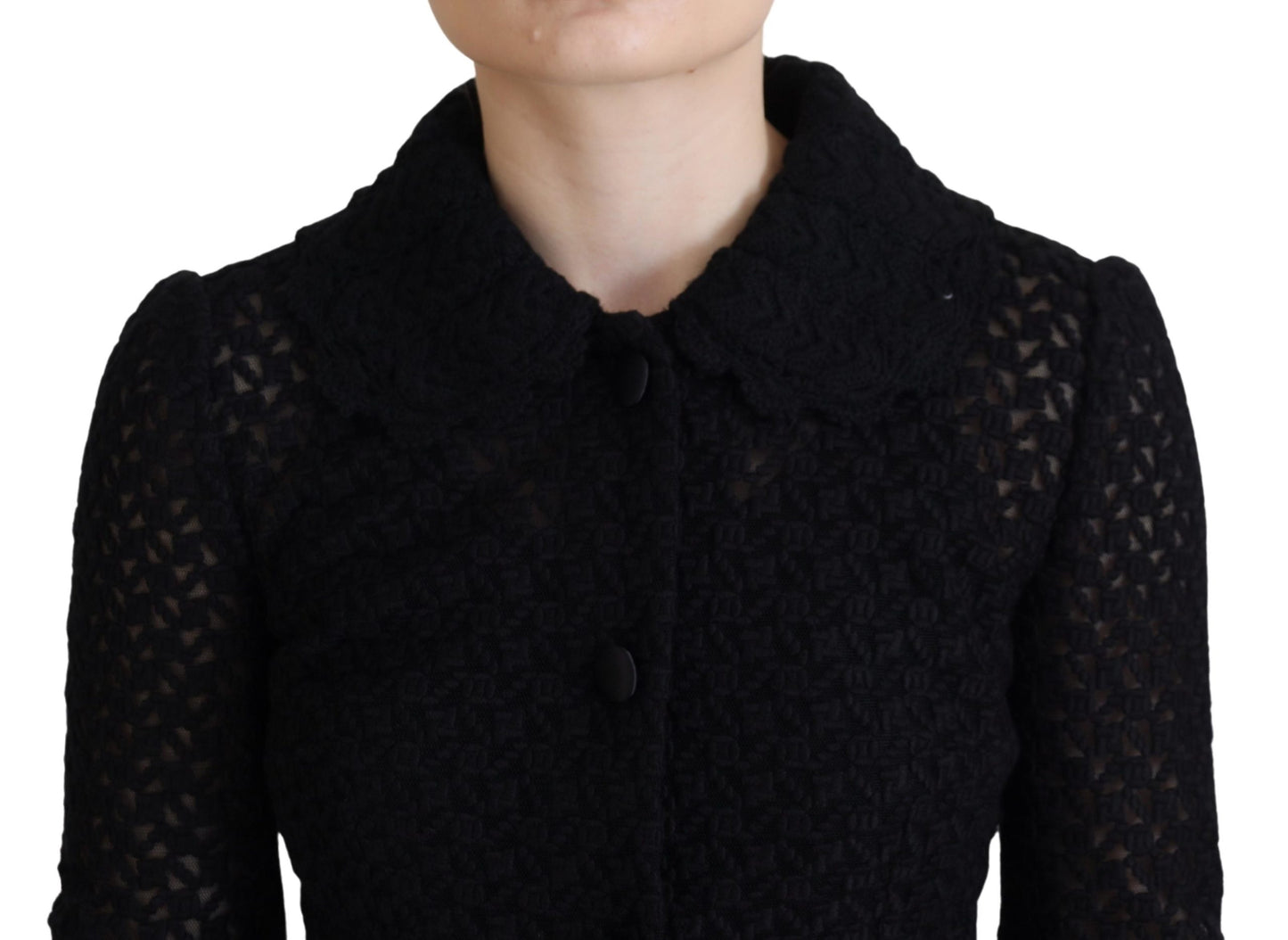  - Elegant Black Wool Blend Button Down Jacket