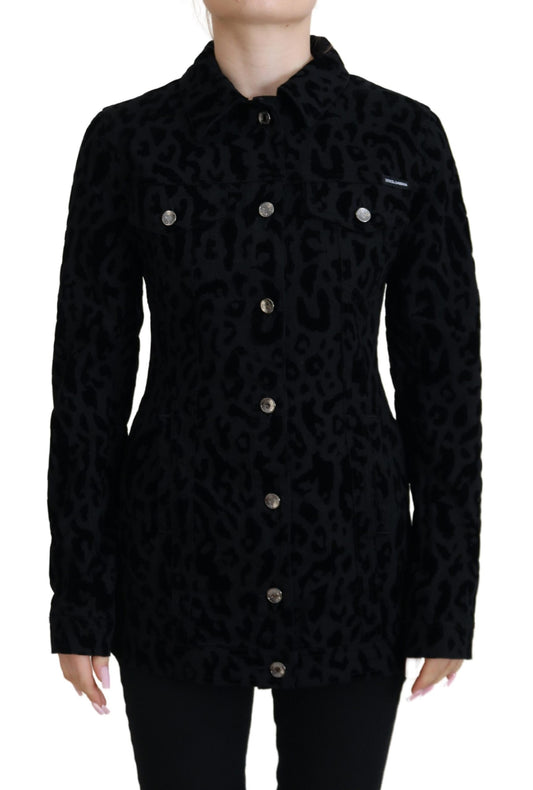  - Chic Leopard Pattern Denim Jacket