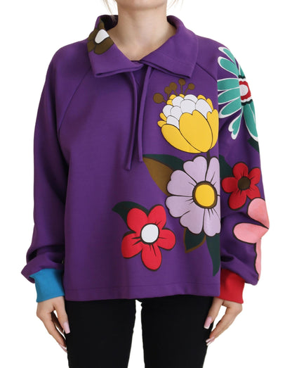  - Elegant Purple Floral Pullover Sweater