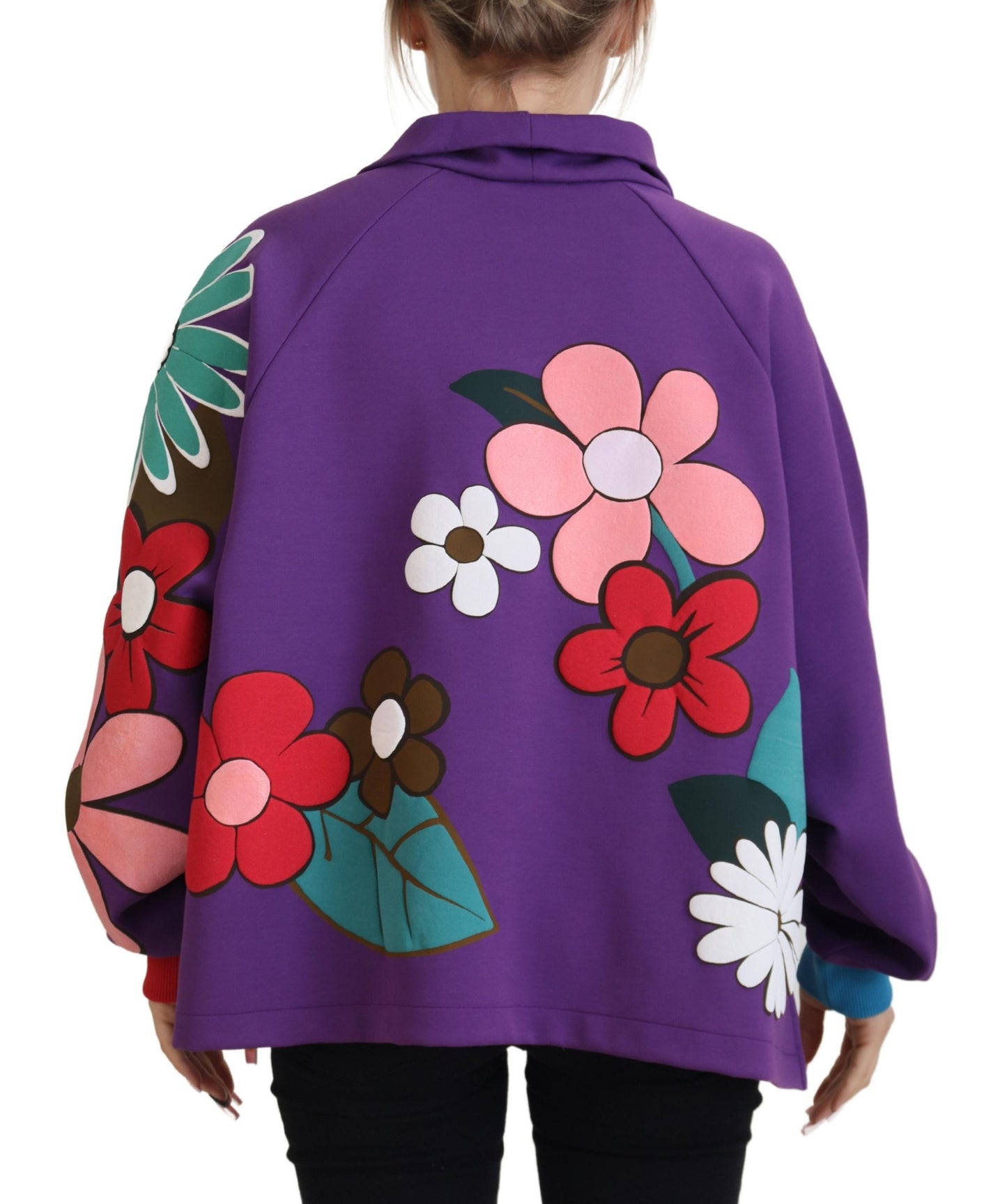  - Elegant Purple Floral Pullover Sweater