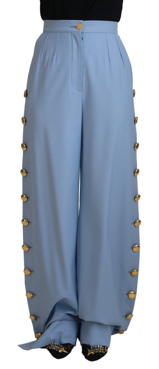  - Elegant Light Blue Wool-Silk Blend Pants