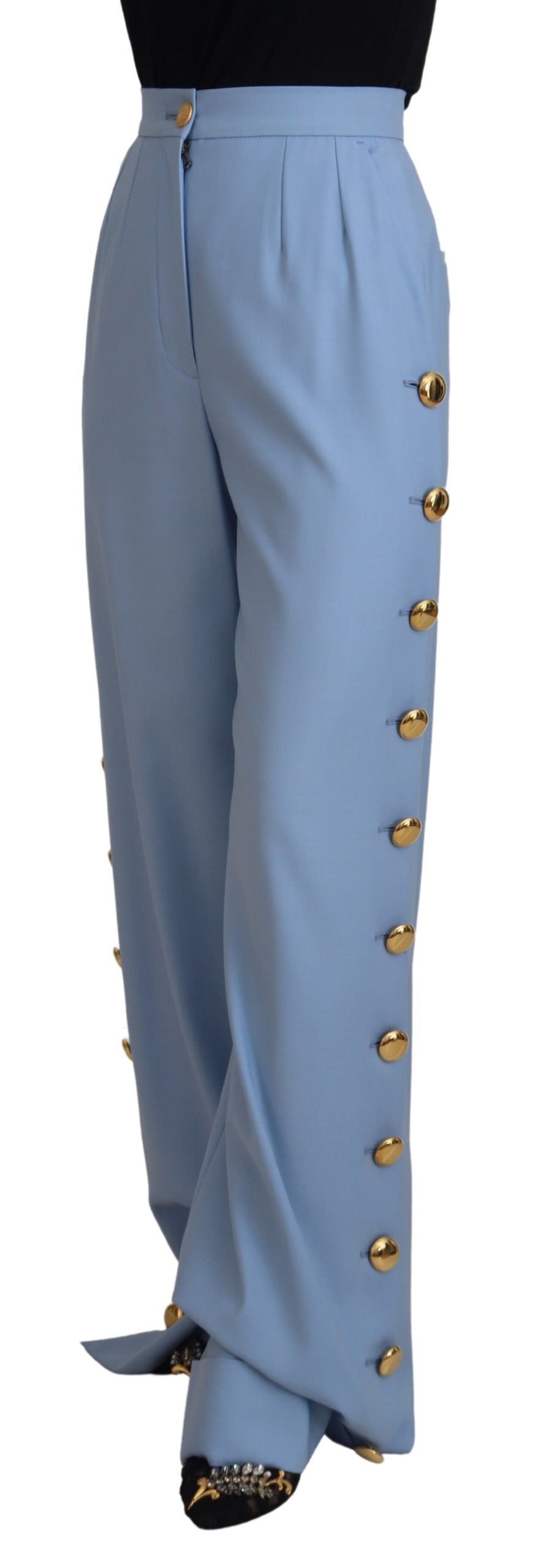  - Elegant Light Blue Wool-Silk Blend Pants