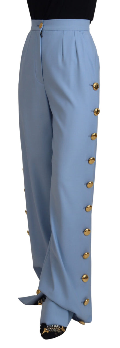  - Elegant Light Blue Wool-Silk Blend Pants