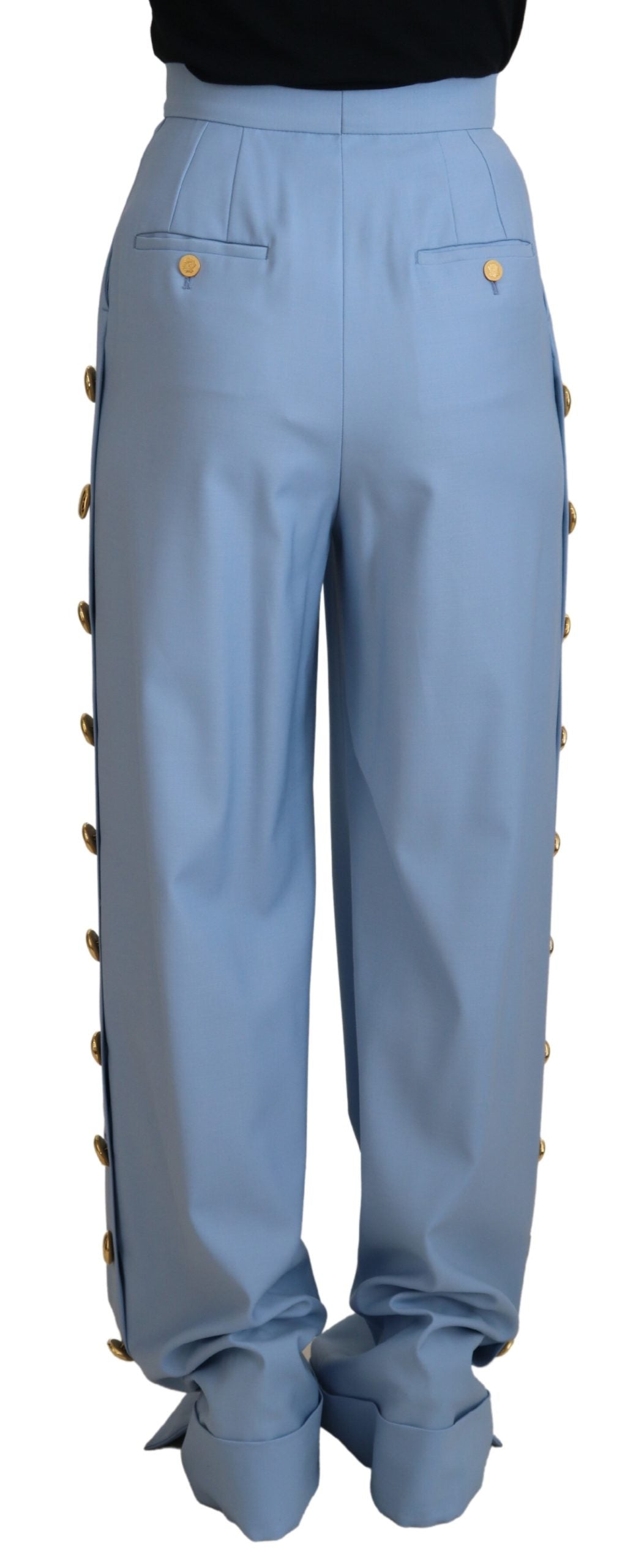  - Elegant Light Blue Wool-Silk Blend Pants