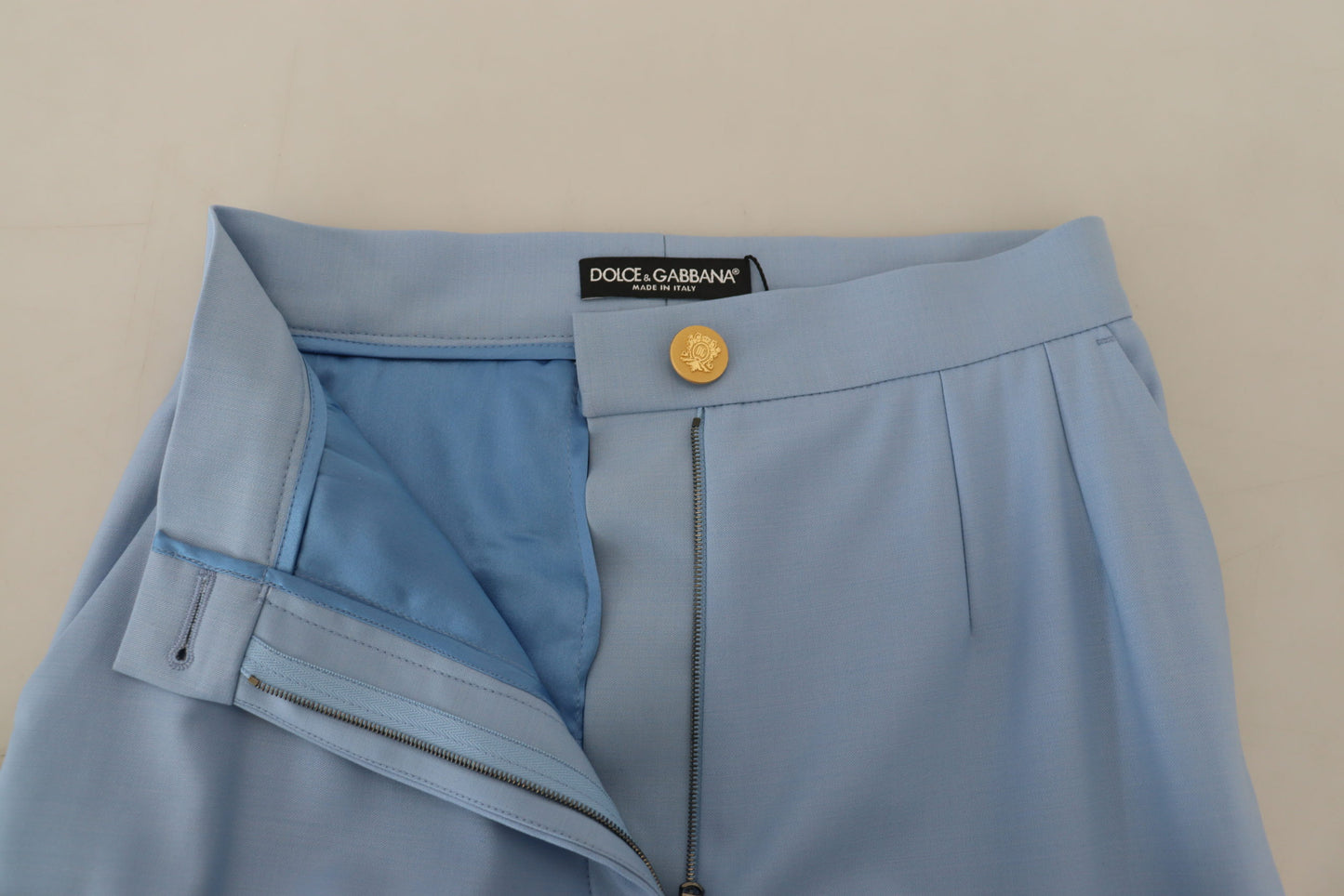  - Elegant Light Blue Wool-Silk Blend Pants
