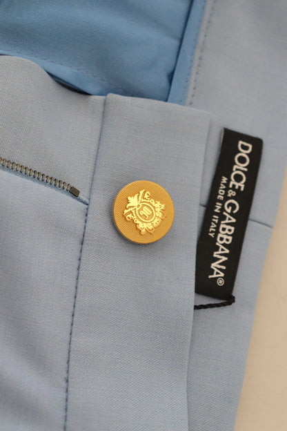  - Elegant Light Blue Wool-Silk Blend Pants
