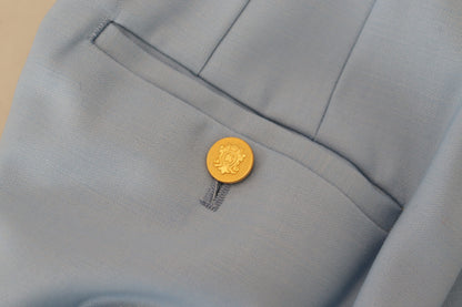  - Elegant Light Blue Wool-Silk Blend Pants