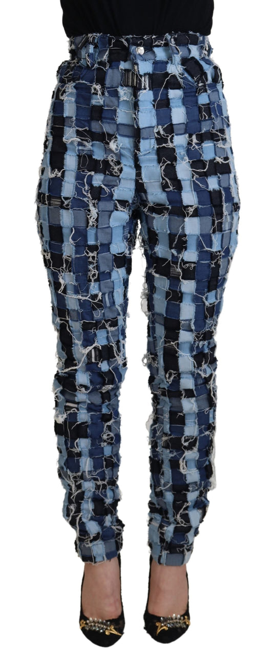 Dolce & Gabbana - High-Waist Skinny Patchwork Jeans in Blue - Cotton Stretch Denim