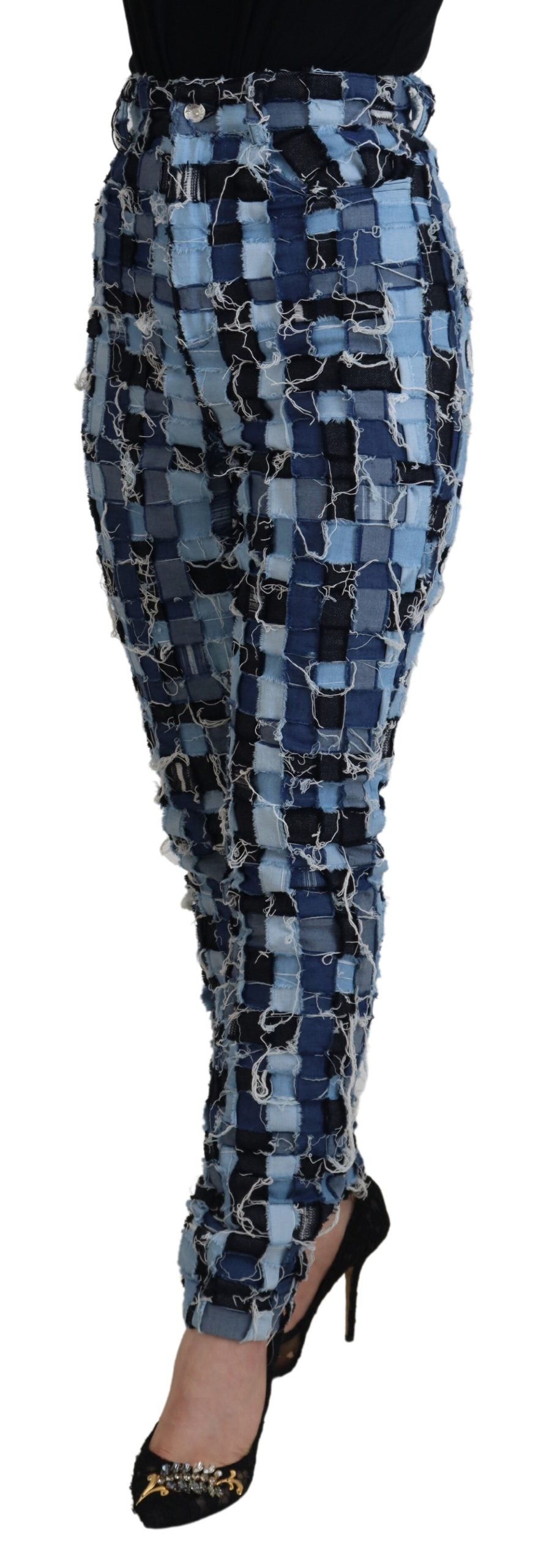 Dolce & Gabbana - High-Waist Skinny Patchwork Jeans in Blue - Cotton Stretch Denim