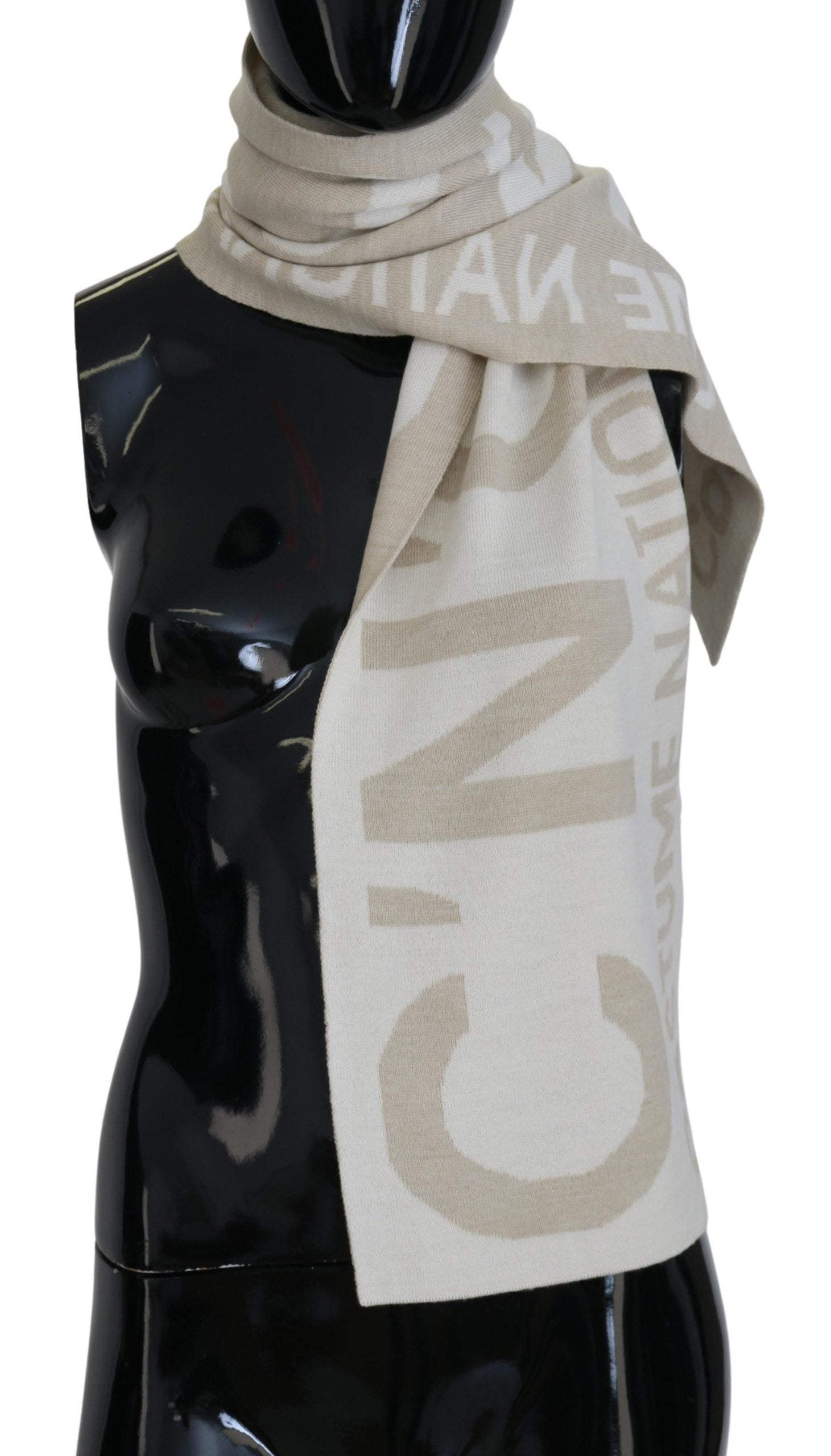 Elegant Beige Wool-Blend Scarf Wrap