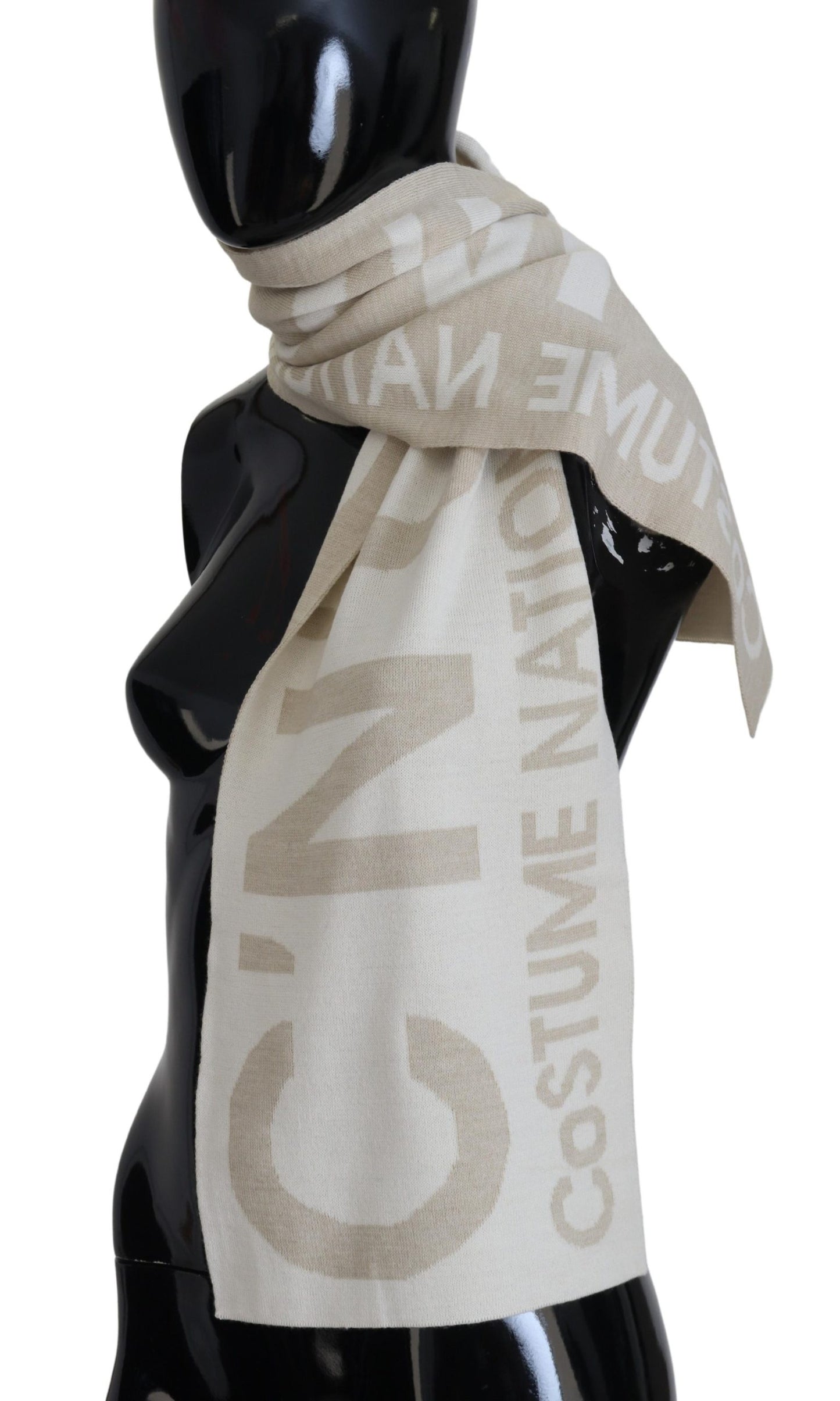  - Elegant Beige Wool-Blend Scarf Wrap