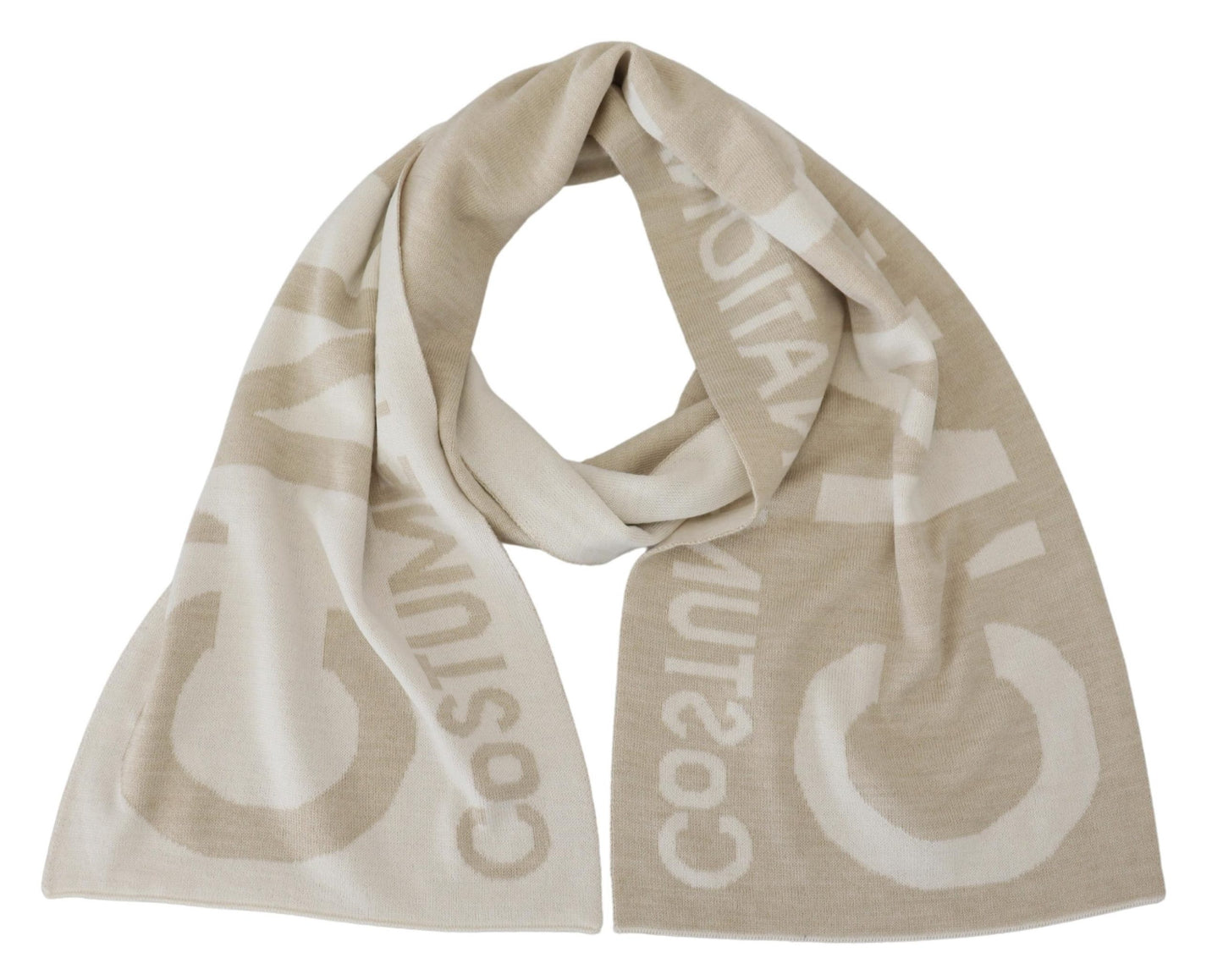  - Elegant Beige Wool-Blend Scarf Wrap