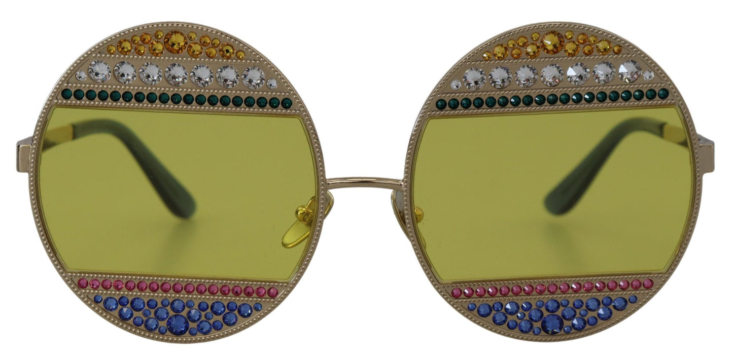  - Crystal Embellished Gold Oval Sunglasses