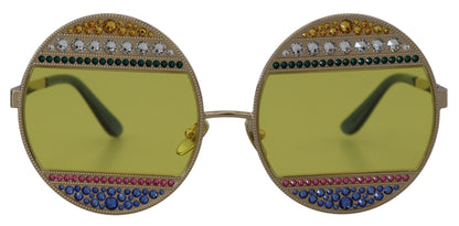  - Crystal Embellished Gold Oval Sunglasses