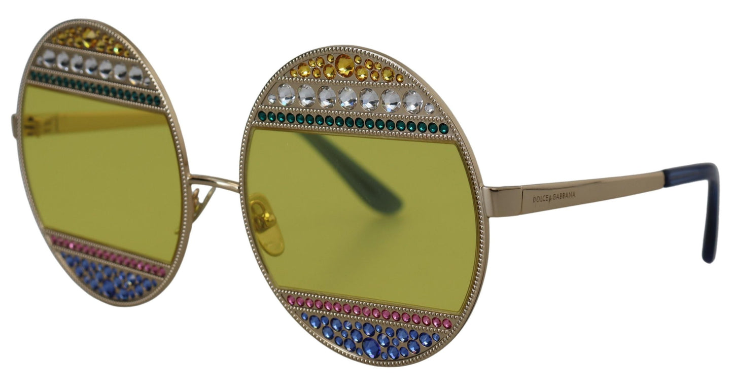  - Crystal Embellished Gold Oval Sunglasses