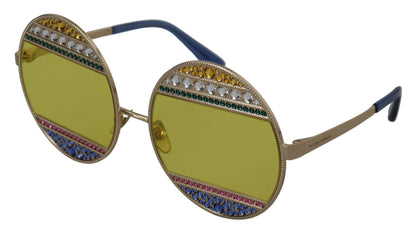  - Crystal Embellished Gold Oval Sunglasses