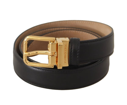  - Elegant Black Leather Belt with Engraved Metal Buckle