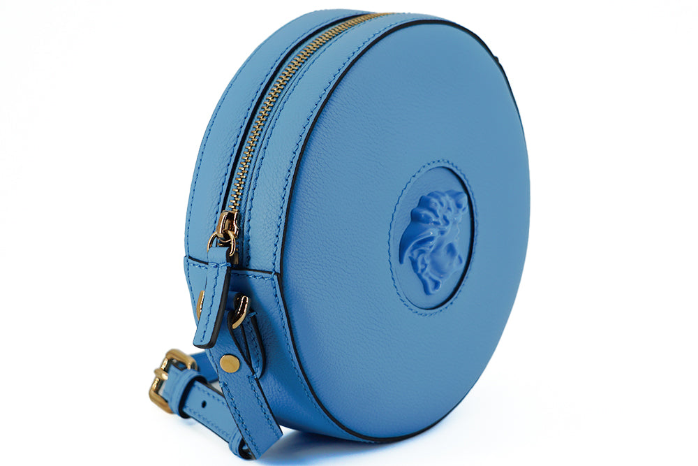 Chic Blue Leather Round Shoulder Bag