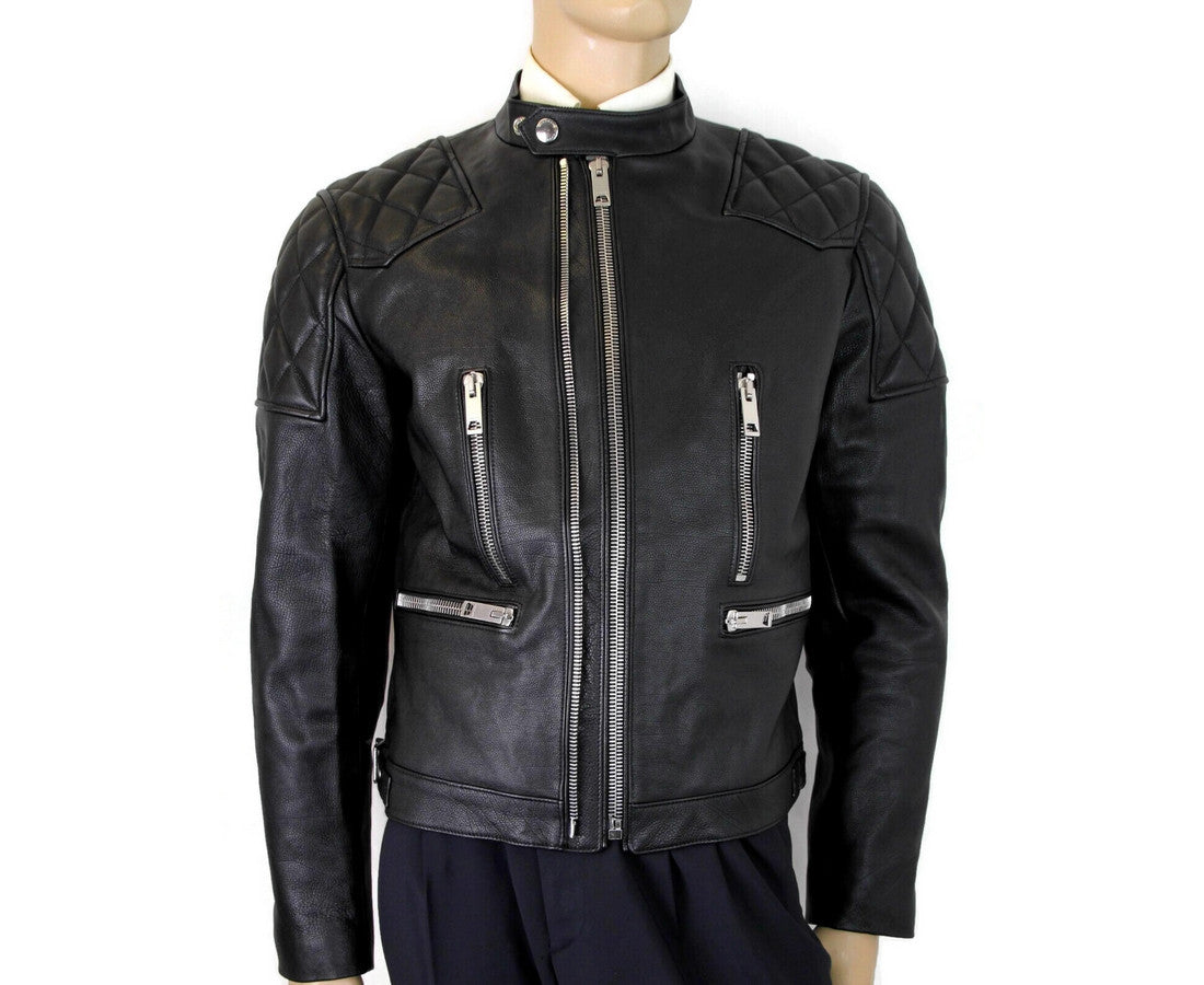  - Burberry Men's Black Leather Diamond Quilted Biker Jacket