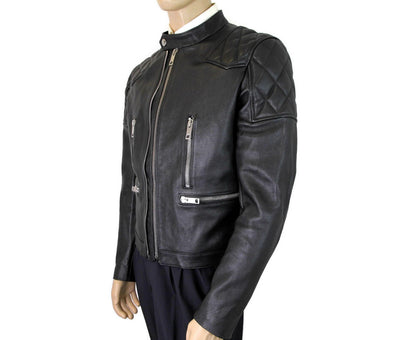  - Burberry Men's Black Leather Diamond Quilted Biker Jacket