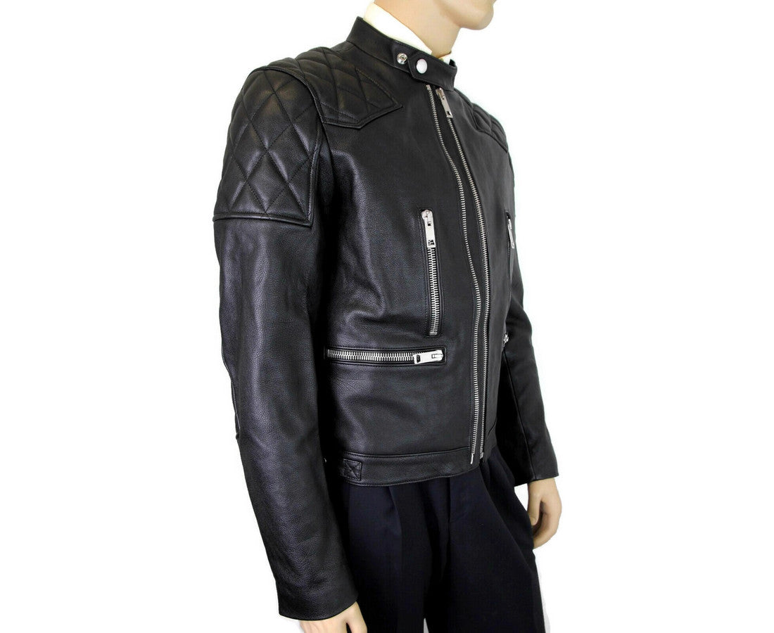  - Burberry Men's Black Leather Diamond Quilted Biker Jacket