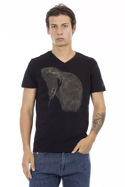  - Black Cotton Men V-Neck T-Shirt