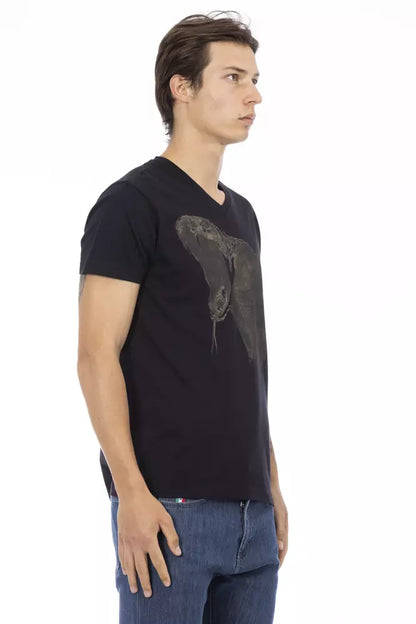  - Black Cotton Men V-Neck T-Shirt