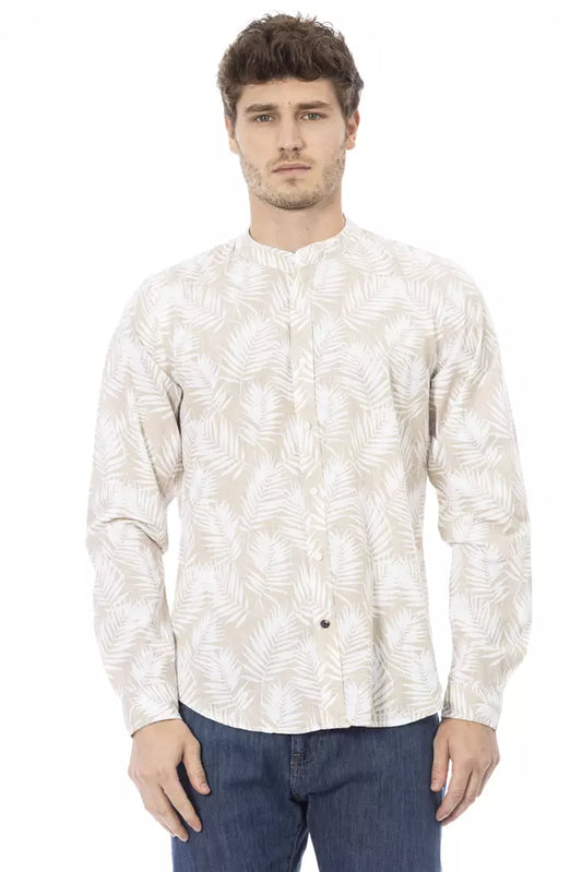  - Beige Cotton Men Shirt