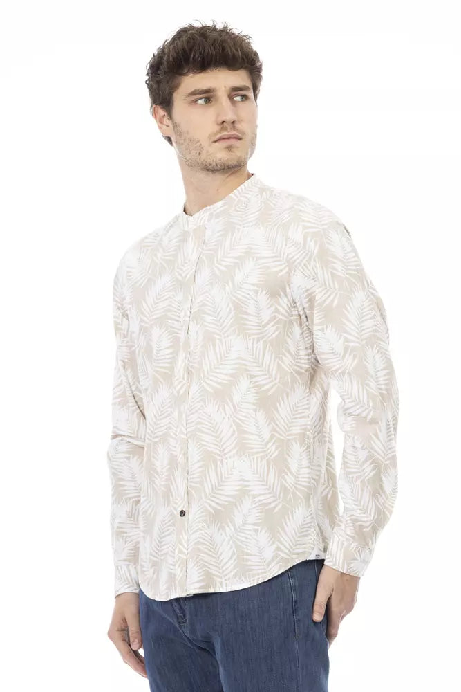  - Beige Cotton Men Shirt