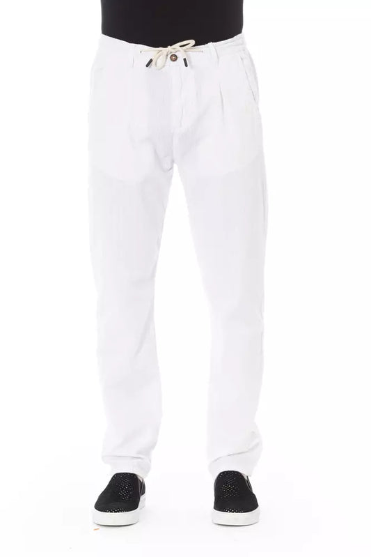  - White Cotton Men Trouser