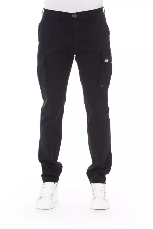  - Sleek Black Cargo Trousers - Stretch Cotton Blend