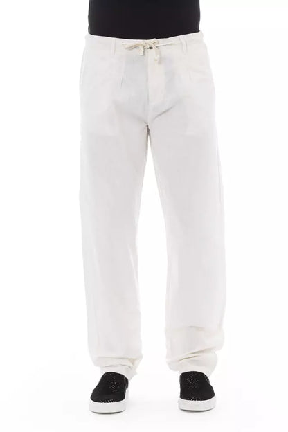  - White Cotton Men Trouser