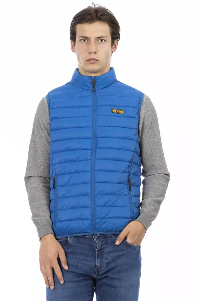  - Blue Polyester Men Sleeveless Jacket