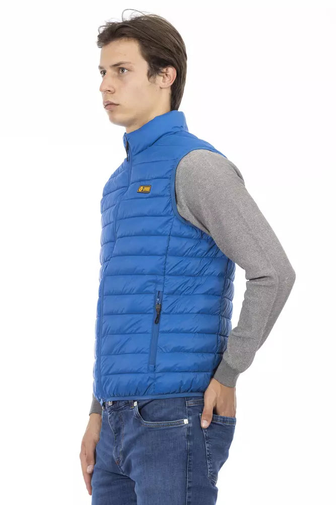  - Blue Polyester Men Sleeveless Jacket