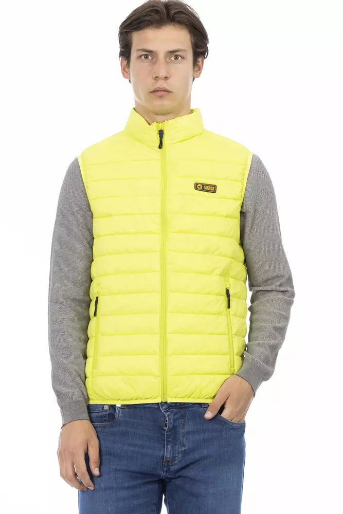  - Yellow Polyester Men Sleeveless Jacket